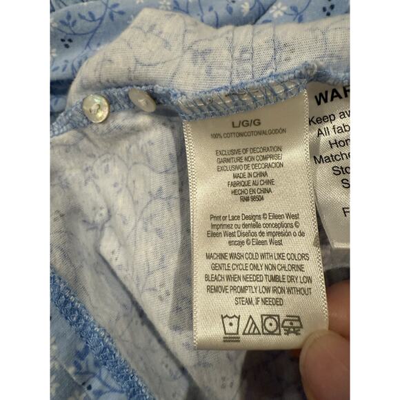 EILEEN WEST Blue Vines 100% COTTON KNIT Long Sleeve Short Nightgown Sz Large - Picture 7 of 8